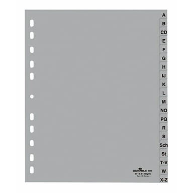 Durable binder index A-Z A4 embossed tabs 20-part grey