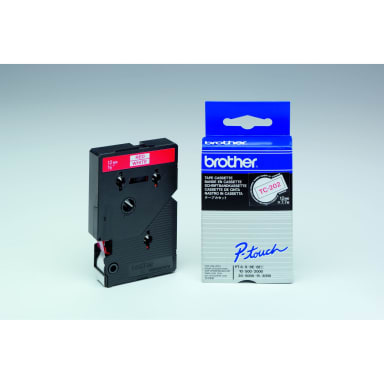 Brother label tape cassette TC202 12 mm x 7.7 m laminated red on white