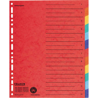 Falken index divider set A4 12-part Manila cardboard coloured