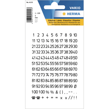 Herma numbers 5 mm 1-100 weatherproof 240 pieces black