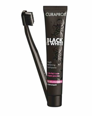 Curaden Black is White Tandpasta 90ml + Borstel