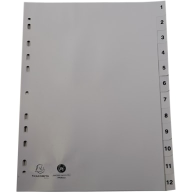 Exacompta index divider set A4 PP 1-12 grey