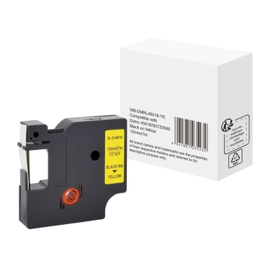 Label tape cassette compatible with Dymo S0720580 12 mm x 7 m black on yellow