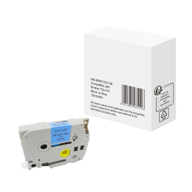 Label tape cassette compatible with Brother TZe531 12 mm x 8 m black on blue