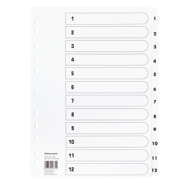 Soennecken index divider set Mylar 1-12 white