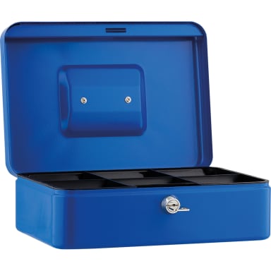 Cash box 25x9x18 cm 6 compartments blue