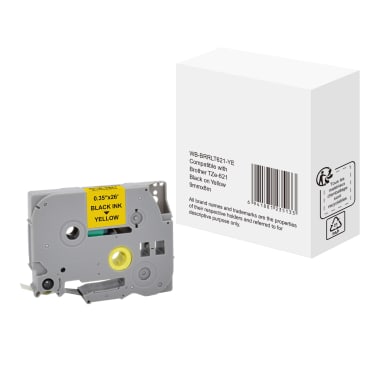 Label tape cassette compatible with Brother TZe621 9 mm x 8 m black on yellow