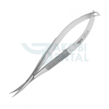Micro surgical scissors Castroviejo S 31 total length 100mm, flat handle, curved, stainless steel