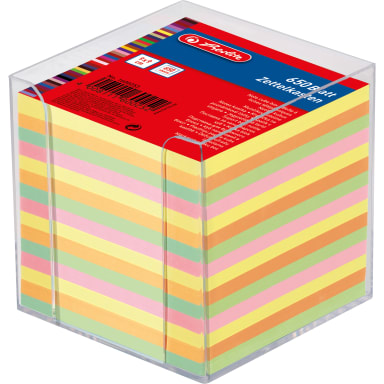 Herlitz note box 9x9x9 cm transparent with 650 sheets coloured