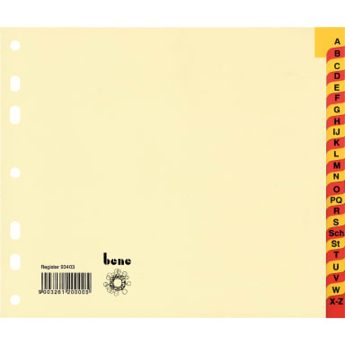 Bene index divider set A-Z A4 half height 24-part chamois tabs red/yellow