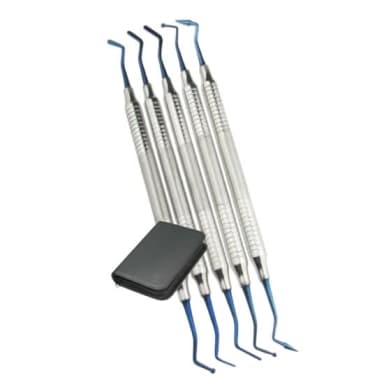 Set of 5 Dental Restorative Composite Filling Instruments, Titanium Coated, Blue