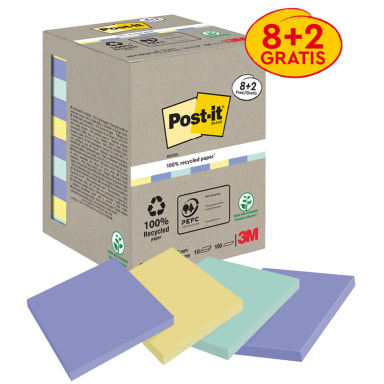 Post-it sticky notes recycled 76x76 mm 10 pieces assorted