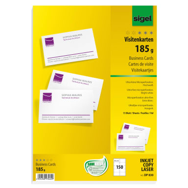 Sigel business card A4 85x55 mm 185 g 150 pieces white