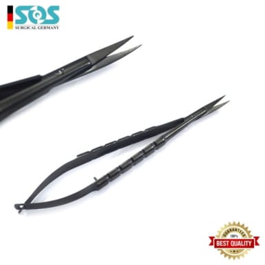 Castroviejo Scissors, Black Coated, Length = 15.5 cm, Straight