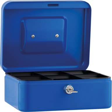 Cash box 20x9x16 cm 6 compartments blue