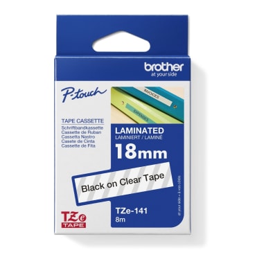 Brother label tape cassette TZE141 18 mm x 8 m laminated black on clear