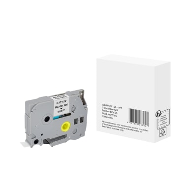 Label tape cassette compatible with Brother TZe231 12 mm x 8 m black on white