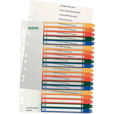 Leitz index divider set A4 PP film PC-printable 1-20 transparent