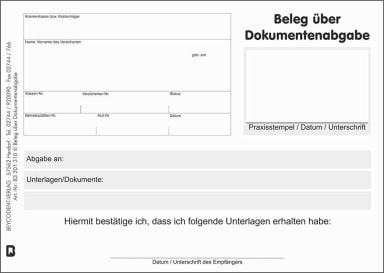 Beleg über Dokumentenabgabe Block