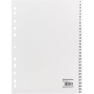 Soennecken index divider set A4 1-31 full height PP white