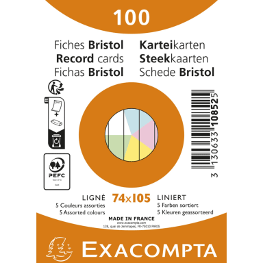 Exacompta index card A7 ruled 100 pieces assorted