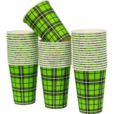 100 st. Schotse Ruit Scotty Groen Kartonnen Bekers 200 mL / 7.5 oz