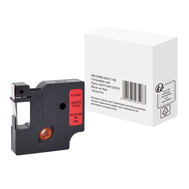 Label tape cassette compatible with Dymo S0720570 12 mm x 7 m black on red