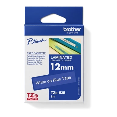 Brother label tape cassette TZE535 12 mm x 8 m laminated white on blue