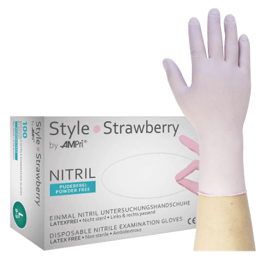 Style Strawberry - Nitrilhandschuhe rosa, puderfrei - XS (100 Stück)