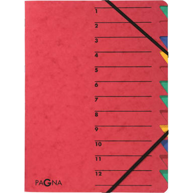 Pagna sorting folder EASY A4 12 compartments pressboard red