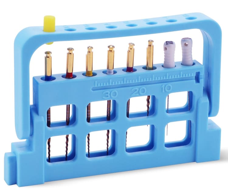Premium Plus endo stand dispenser with measuring gauge for 8 files, blue