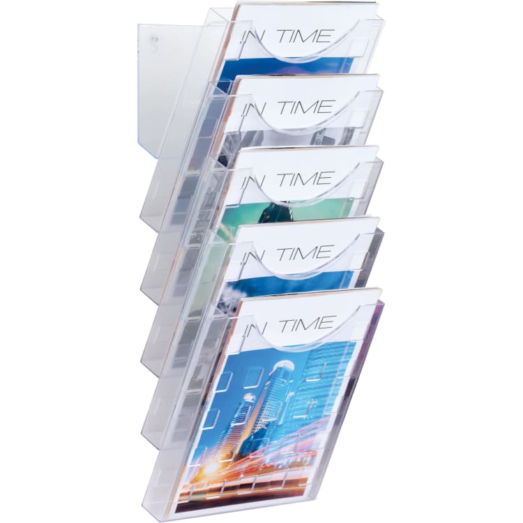 helit literature holder set A4 5 compartments crystal clear with wall bracket