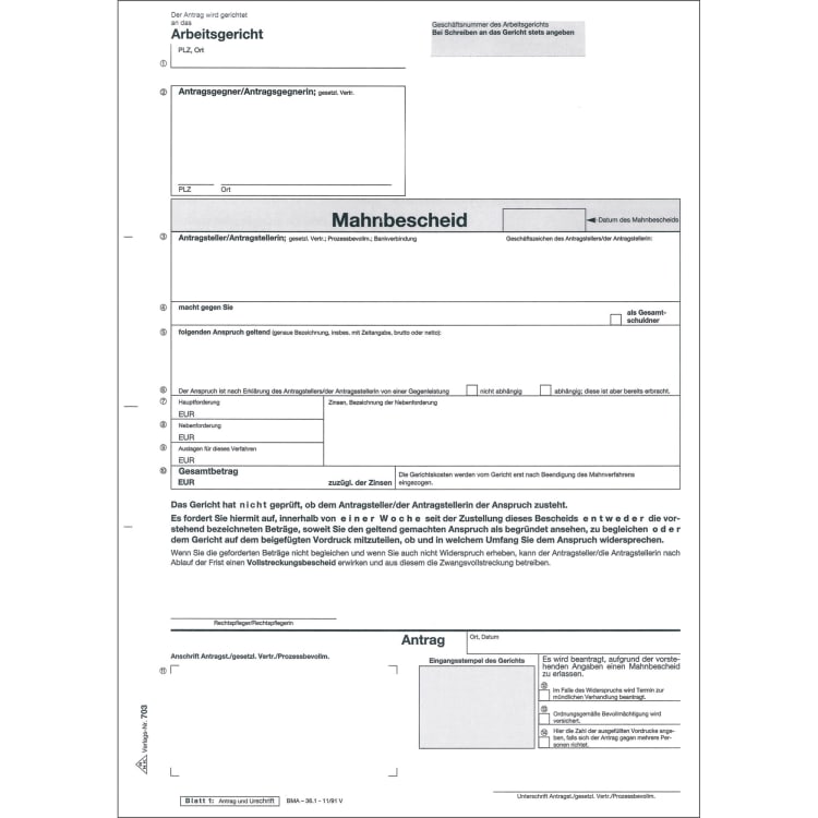 RNK payment order labour court A4 self-copying