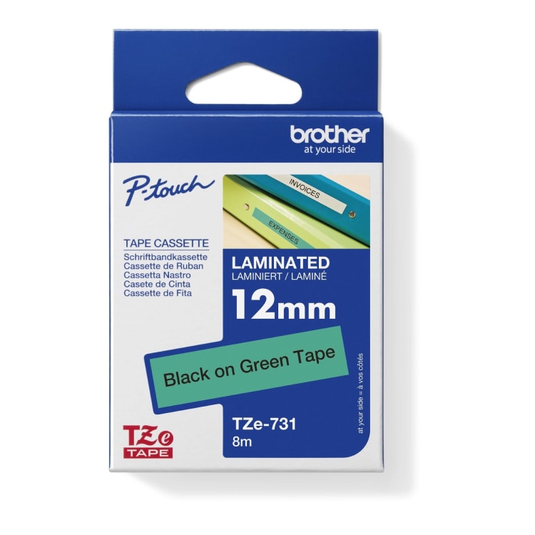 Brother label tape cassette TZE731 12 mm x 8 m laminated black on green