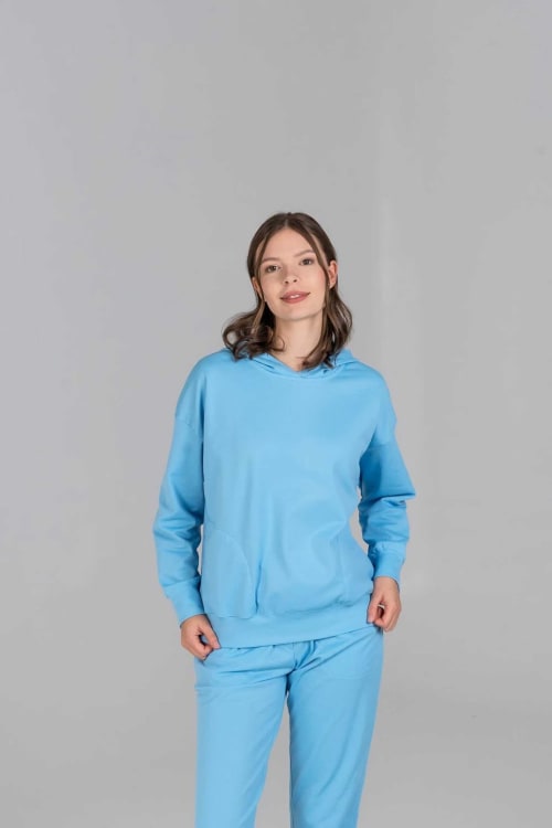 Van Laack Hoodie Oversize 3/4 Arm MWW-S18 Skyblue S