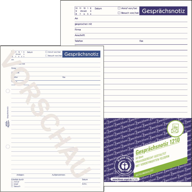 Avery Zweckform phone message pad A5 recycled 50 sheets white
