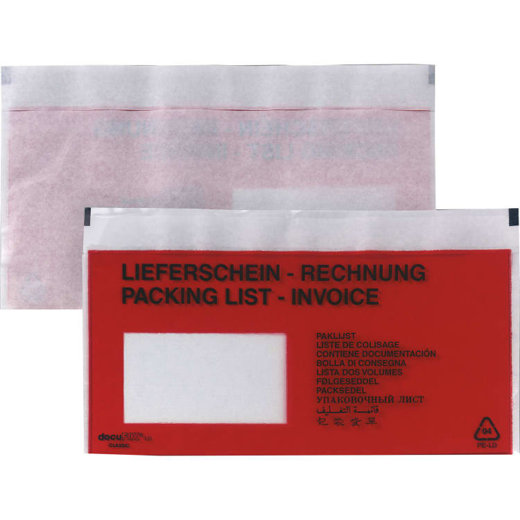 Bong document pouch DL peel & seal with window 1,000 pieces red