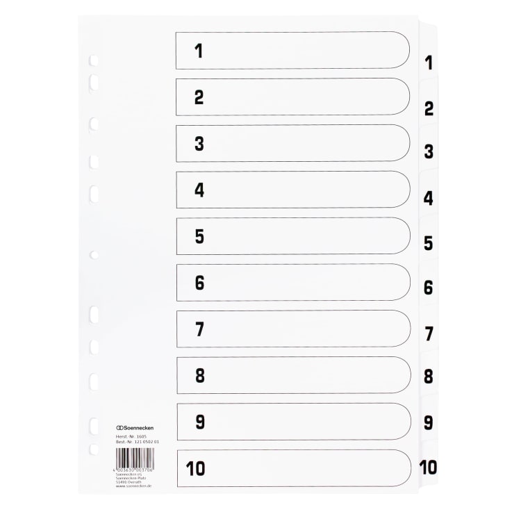 Soennecken index divider set Mylar 1-10 white