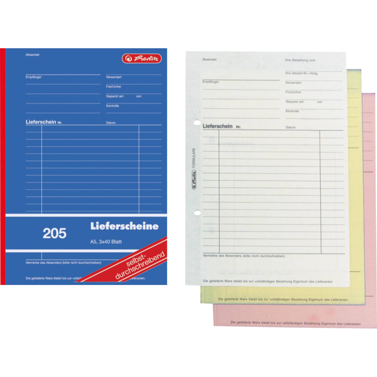 Herlitz delivery note 205 A5 carbonless 3x40 sheets