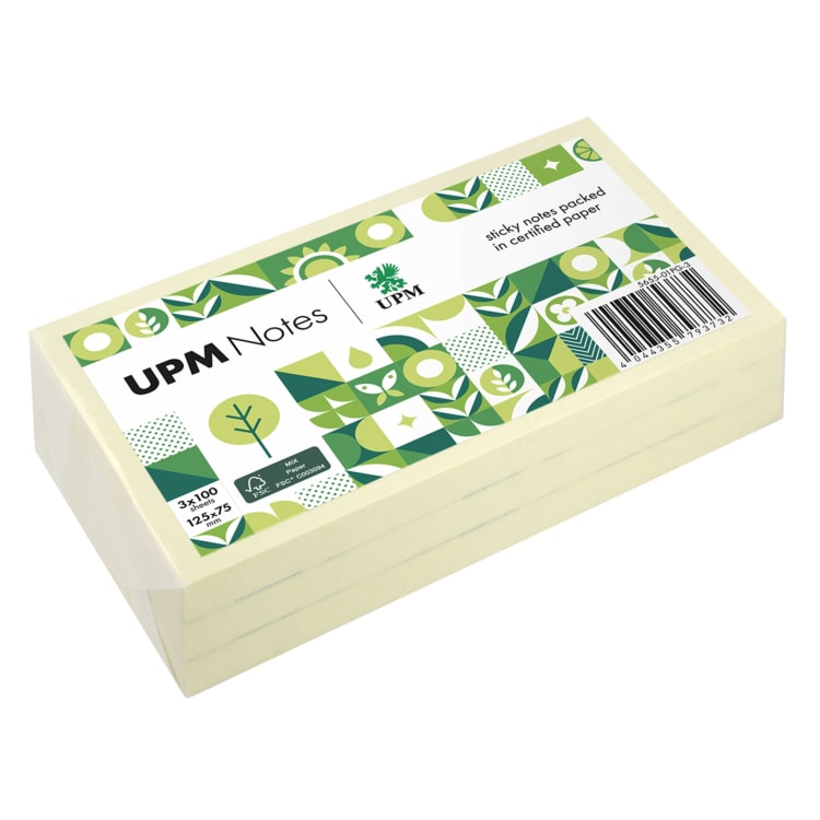 UPM Notes sticky notes 125x75 mm 100 sheets 3 pieces yellow