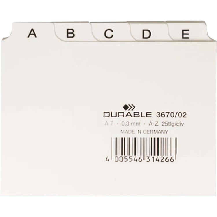 Durable index divider set A7 landscape A-Z plastic white