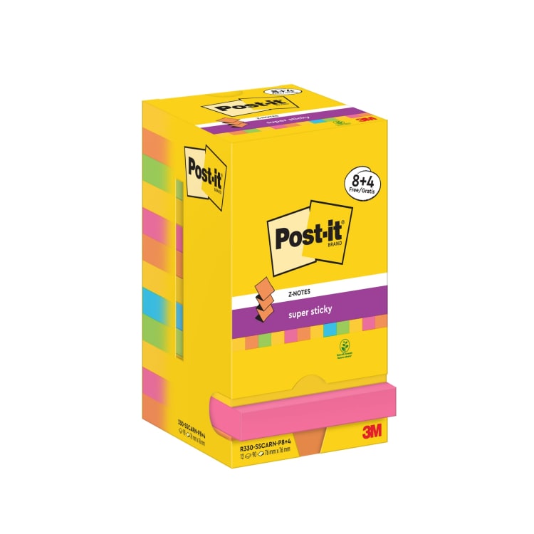 Post-it Haftnotiz Super Sticky 76x76 mm 12x90 Blatt