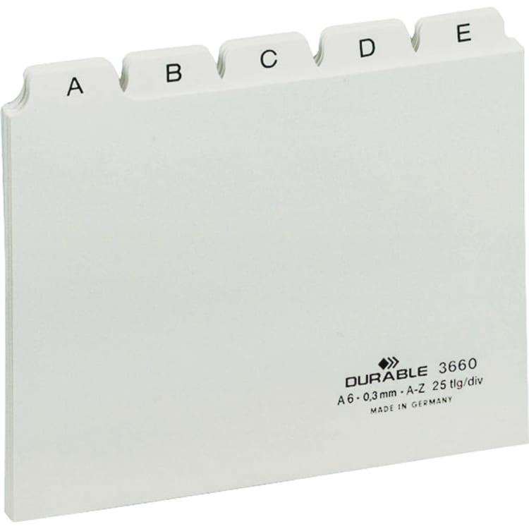 Durable index divider set A6 landscape A-Z plastic white
