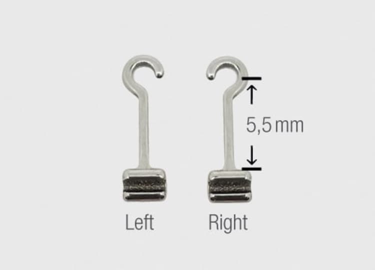 Klembare haakjes lang gebogen .022 links lengte 5.5 mm 10/PK