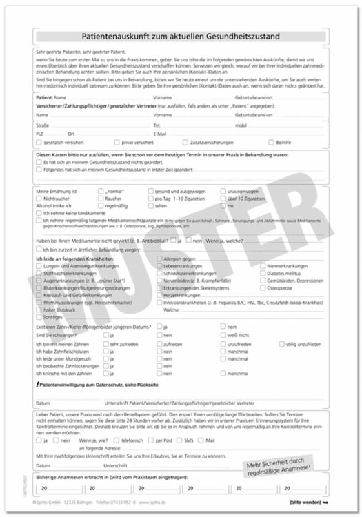 Anmeldung + Anamnese Recall A4 100St
