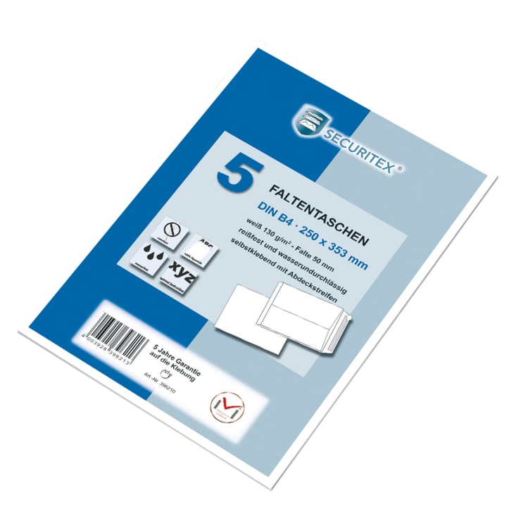 Securitex gusset envelope B4 130 g without window peel & seal 5 pieces white