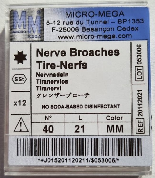 Micro-Mega barbed broach ISO 40 21 mm non-sterile