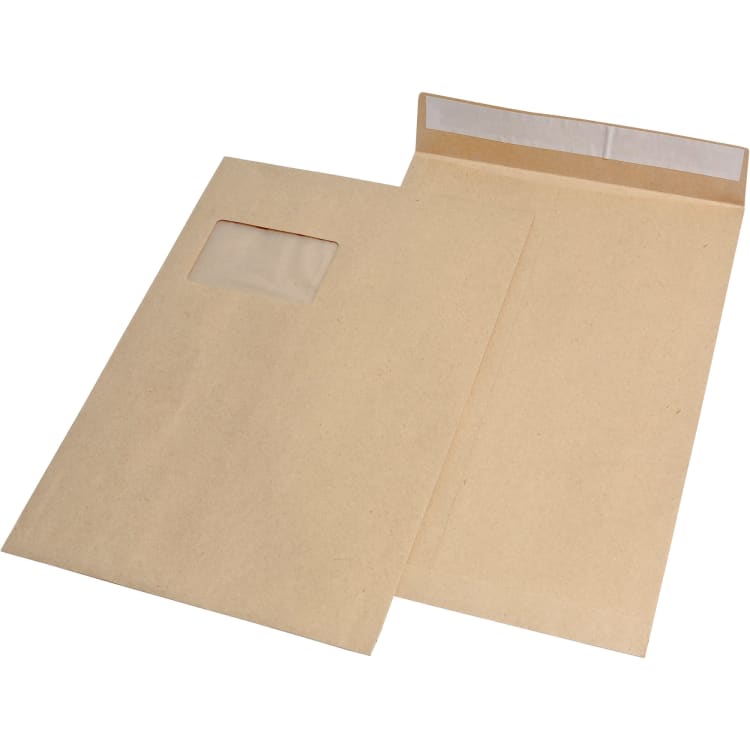 MAILmedia gusset envelope C4 20 mm gusset with window peel & seal 100 pieces brown