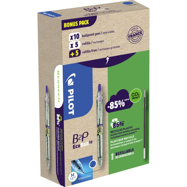 Pilot ballpoint pen B2P Ecoball set 10 ballpoints M blue
