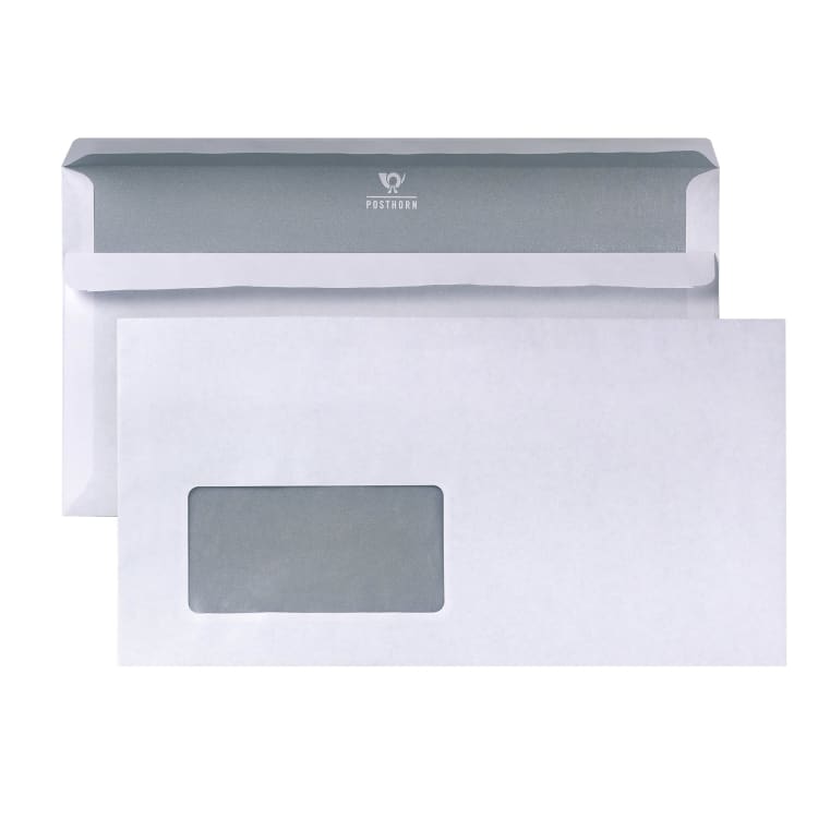 Posthorn envelope 125x235 mm 80 g self-adhesive with window 1,000 pieces white